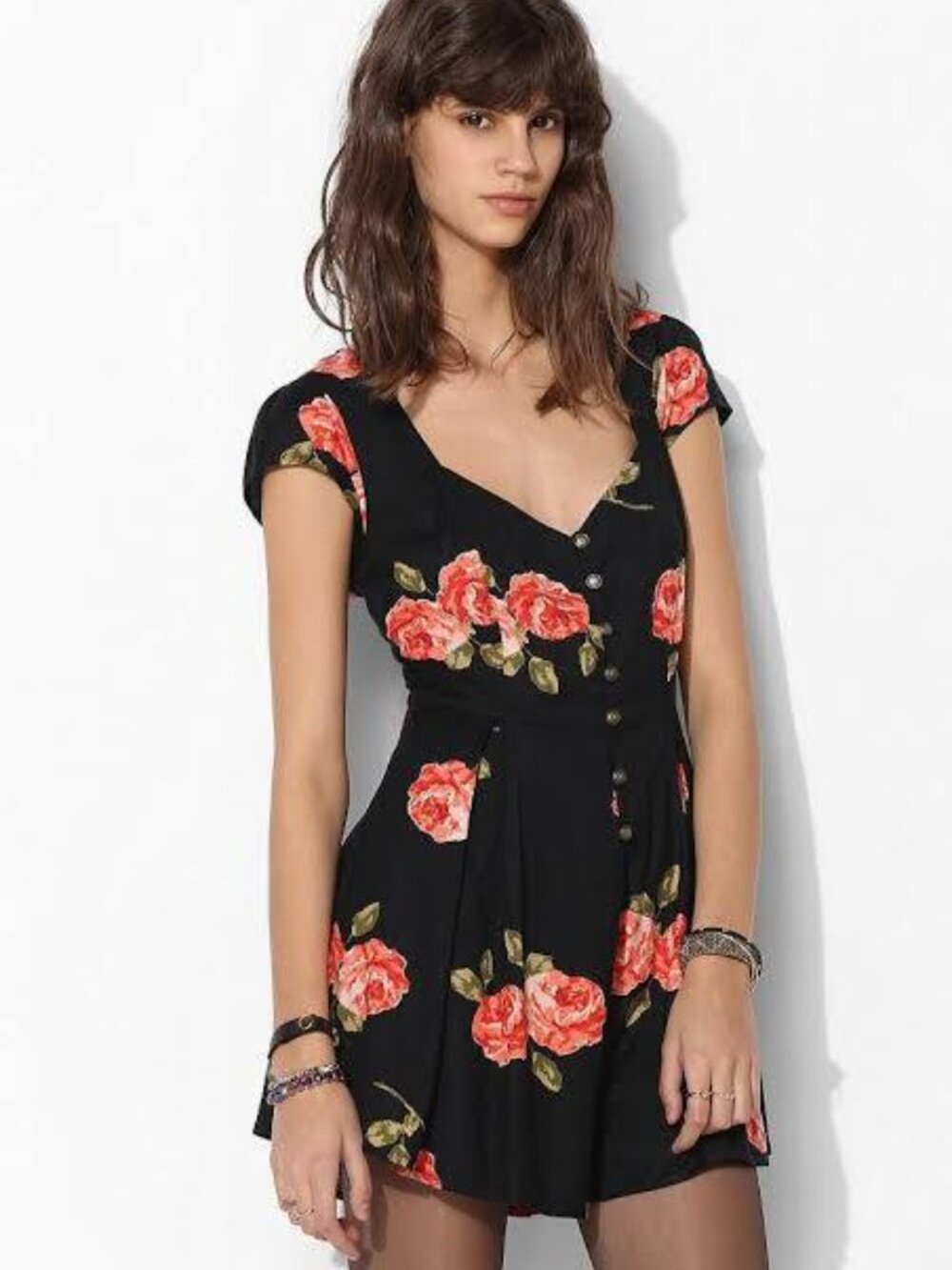 Kimchi Blue Ashley Lace-Up Back Floral Romper S